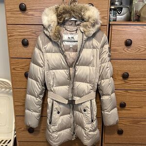 Women's Coach Beige Fur-Trimmed Puffer Jacket